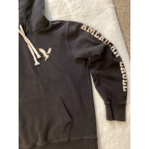 American Eagle Outfitters Mens Black Hoodie Graphic Eagle Logo Sleeve Print - Picture 2 of 5